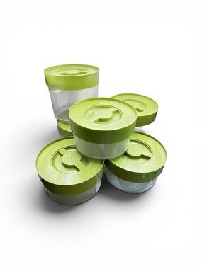 Vintage 1970s Bee Plastics Avocado See N Store Stackable Canisters set of Six